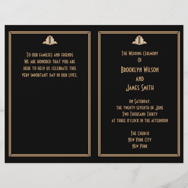 Art Déco Black Gold Great Gatsby programmes de mar (Devant)