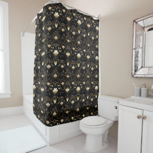 Art Déco Black Gold Valentine Coeur Douche rideau