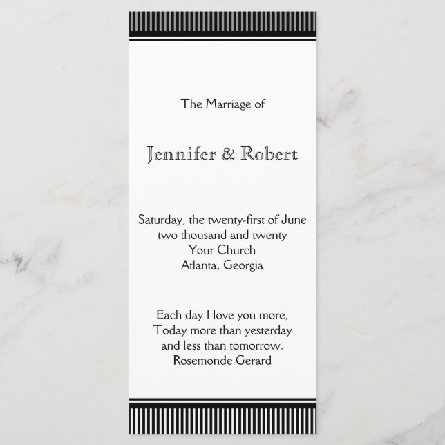 Art Déco Black White Stripe Wedding Programme (Devant)