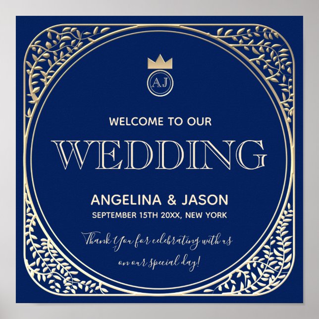 Art Déco Bleu de Bienvenue de Mariage (Devant)