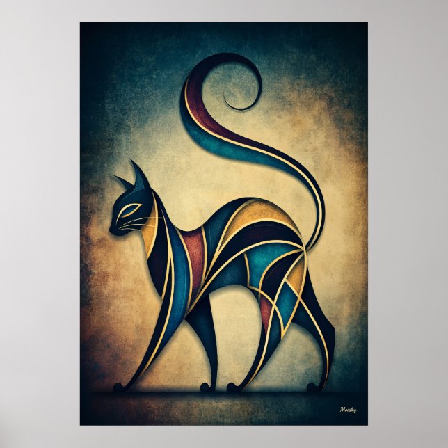 Art Déco Chat Abstrait Géométrique Animal Mur d'Ar (Devant)