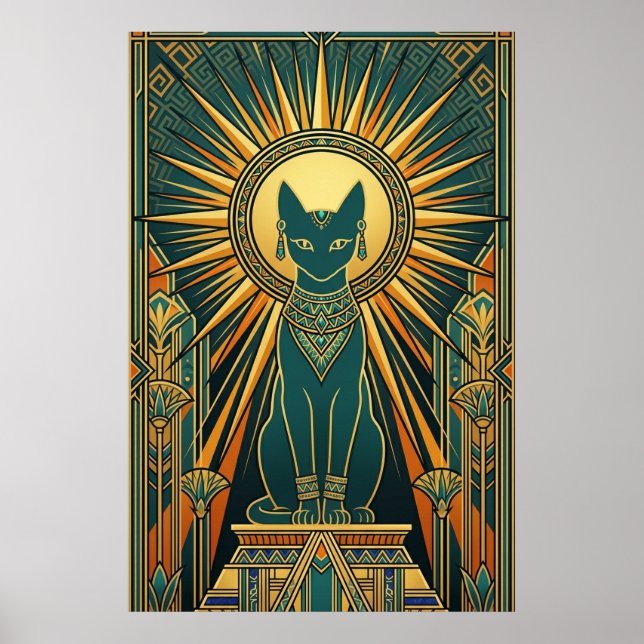 Art Déco Chat Noir Grimpeur sur Papier Peint (Devant)