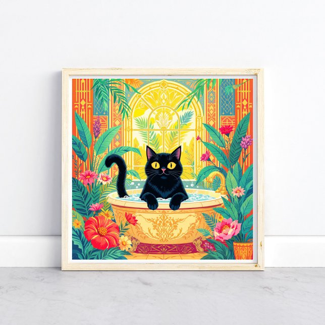 Art Déco Coloré Chat Noir dans Baignoire (Créateur téléchargé)