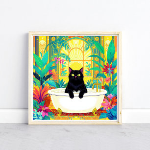 Art Déco Coloré Chat Noir dans Baignoire