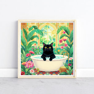 Art Déco Coloré Chat Noir dans Baignoire