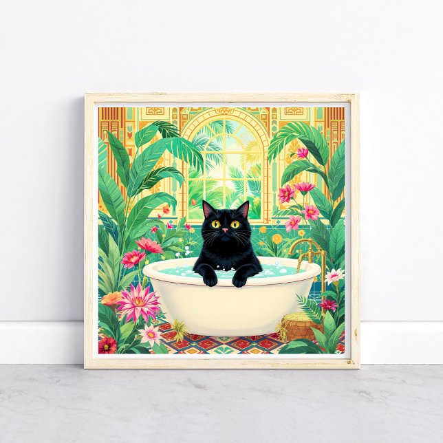 Art Déco Coloré Chat Noir dans Baignoire (Créateur téléchargé)