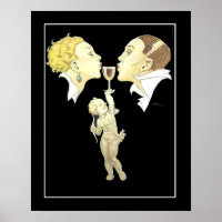 Art Déco Cupid avec Poster vintage couple