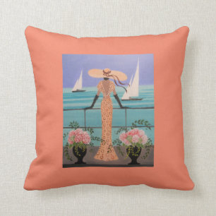 ART DÉCO, DAME ON A BOAT, COUSSIN