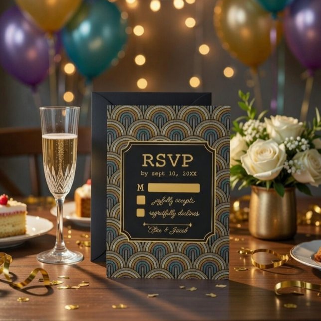 Art Deco Embroidered-Style Wedding RSVP Card (Créateur téléchargé)