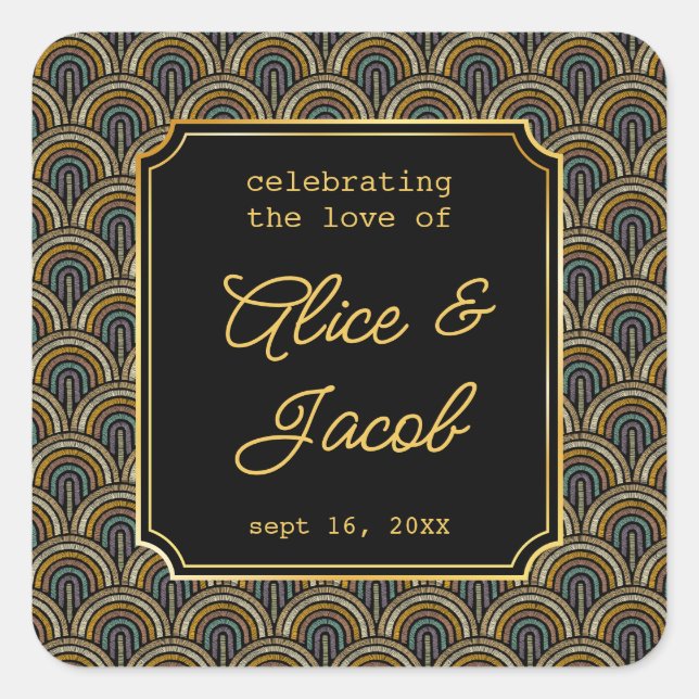 Art Deco Embroidered-Style Wedding Square Sticker (Devant)