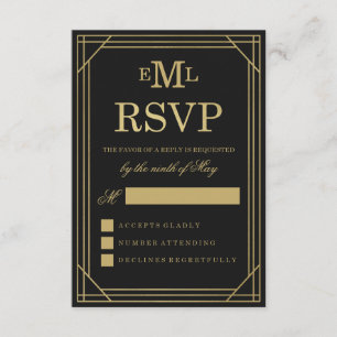 Art déco Faux Gold Foil RSVP pour mariage