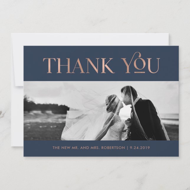 Art Déco Faux Rose Gold sur Navy | Merci photo (Devant)