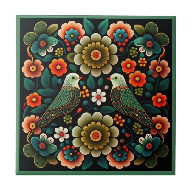 Art déco fleur motif oiseau céramique carreaux (Devant)