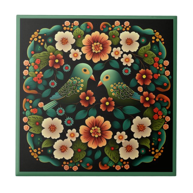 Art déco fleur motif oiseau céramique carreaux (Devant)