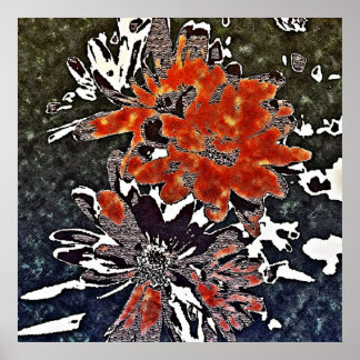 Art Déco Fleurs modernes Floral Rouge - Poster