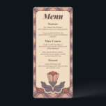Art Deco Floral Stained Glass Wedding Menu Card<br><div class="desc">"Present your wedding feast with style using this elegant Art Deco wedding menu. Featuring a sophisticated stained glass floral pattern in earthy terracotta, mauve, and dusty rose tones, this card adds a retro-modern touch to your reception tables. The intricate background pattern colors are 100% adjustable to perfectly match your event's...</div>