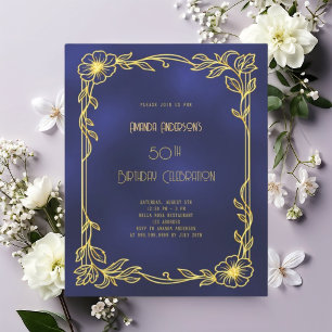 Art Déco Gatsby marine bleu or invitation annivers