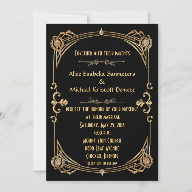 Art Déco Gatsby Style Faire-part de mariage (Devant)