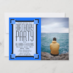 Art Déco Géométrique Bleu Invitation de fête d'ann
