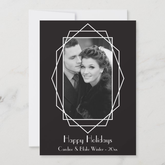 Art Déco Géométrique Carte photo de vacances Noir (Devant)