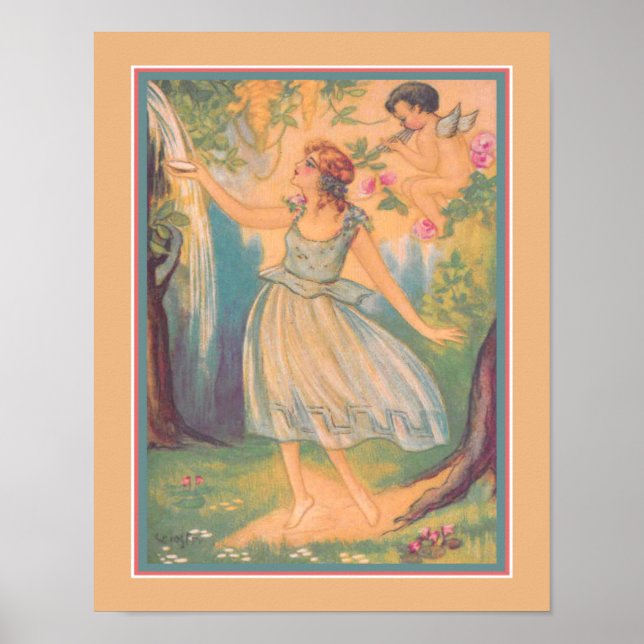 Art Déco "Girl & Cupid at Waterfall" (Devant)