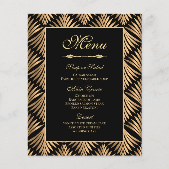 Art Déco Gold Black Great Gatsby Menu Mariage (Devant)