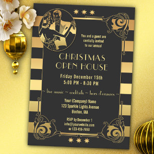 Art Déco Gold Gatsby Noël Vacances Invitation
