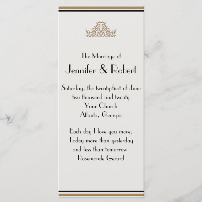 Art Déco Gold Posh Wedding Programme (Devant)