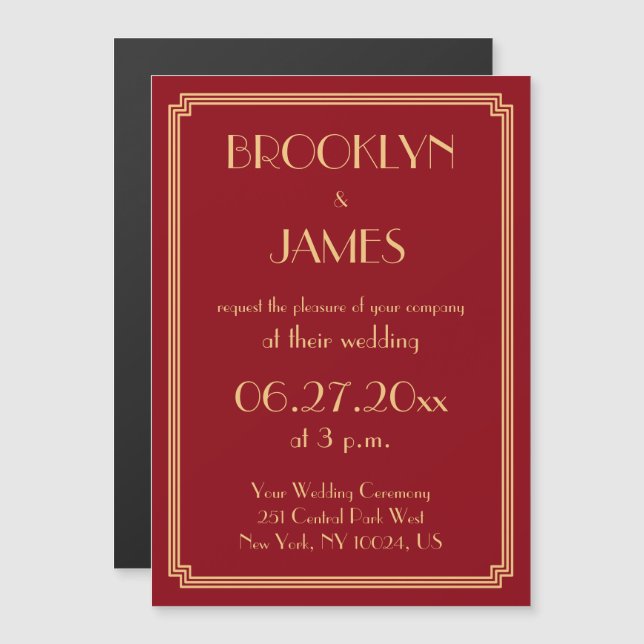 Art Déco Grand Gatsby Mariage Rouge Invite Magnet (Devant / Derrière)