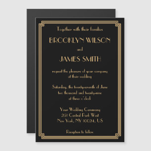 Art Déco Great Gatsby Black Magnet Wedding Invite