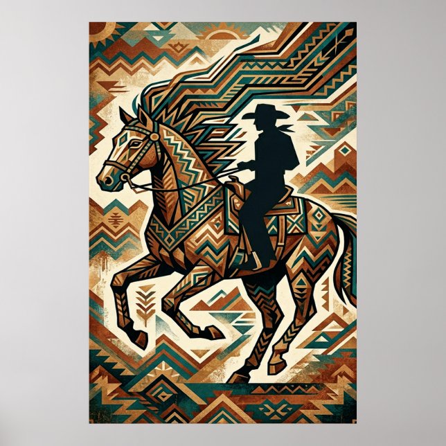 Art Deco Horse and Rider Poster - Geometric Wester (Devant)