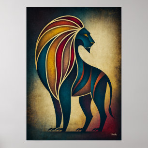 Art Déco Lion Abstrait Géométrique Animal Mur d'Ar