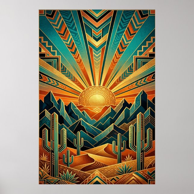 Art Deco Majestic Mesa Poster - Geometric Desert (Devant)