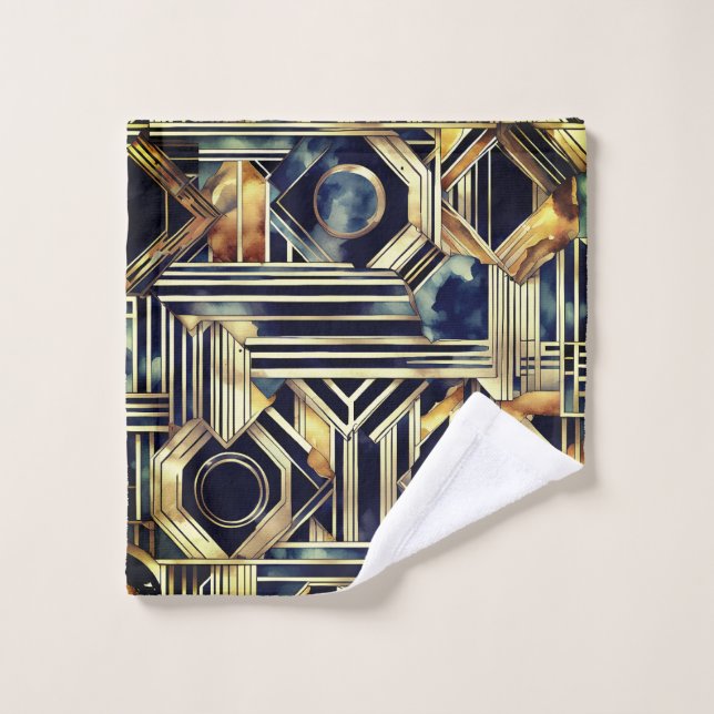 Art-deco marble Black and gold Jazzy Geometric  (Gant de toilette)