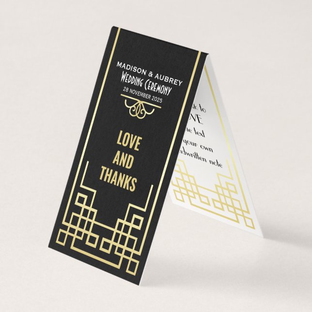 Art Déco Mariage Amour & Merci Gold Black Faveur (Front)