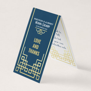 Art Déco Mariage Love & Thanks Gold Blue Favor