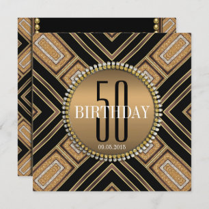 Art déco moderne Gold 50th Birthday Invitation