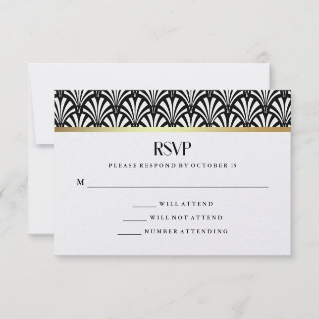 Art déco moderne | Noir et Blanc mariage RSVP (Devant)