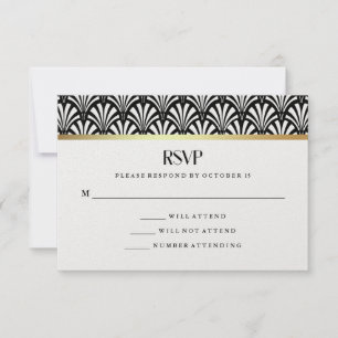 Art déco moderne Noir et Blanc mariage RSVP