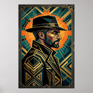 Art Déco Noir Détective Fedora Profil Or