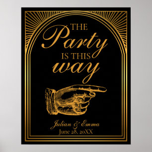 Art Déco Noir et Or "La fête est comme ça"