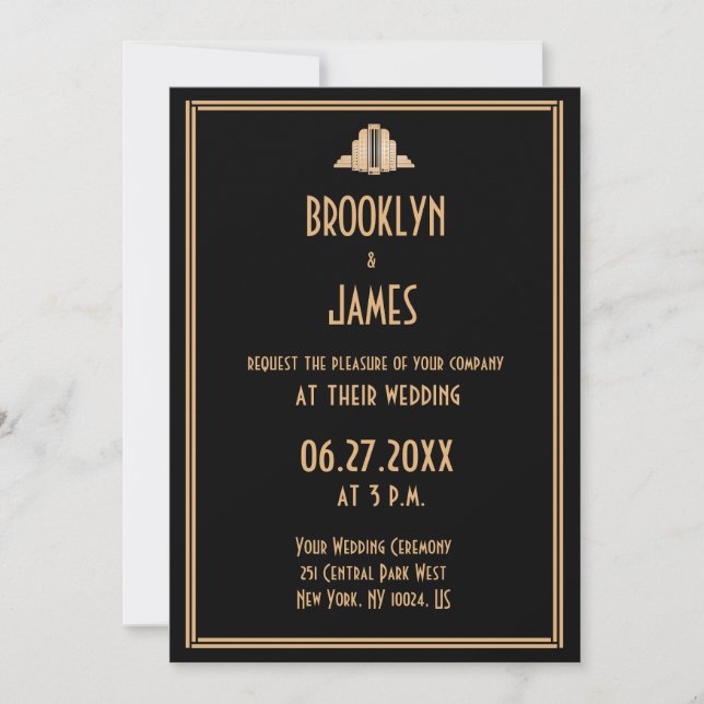 Art Déco Noir Grand Gatsby Mariage Invitations (Devant)