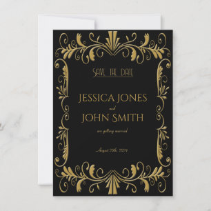 Art déco or noir élégant mariage invitation
