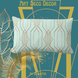 Art Déco Pastel Blue & Gold Lumbar Coussin