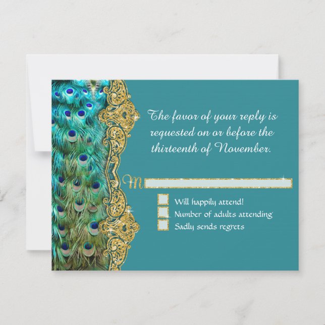 Art Déco Peacock Glam Vieux Hollywood Mariage RSVP (Devant)