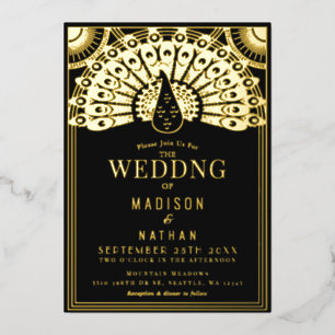 Art Déco Peacock Mariage Foil Invitation