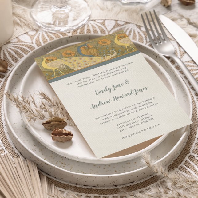 Art Déco Peacock Parade Faire-part de mariage d'oi (Créateur téléchargé)