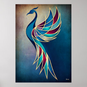 Art Déco Phoenix Abstrait Géométrique Oiseau Art M