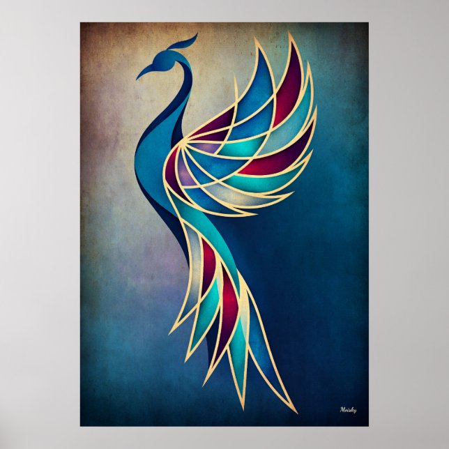 Art Déco Phoenix Abstrait Géométrique Oiseau Art M (Devant)