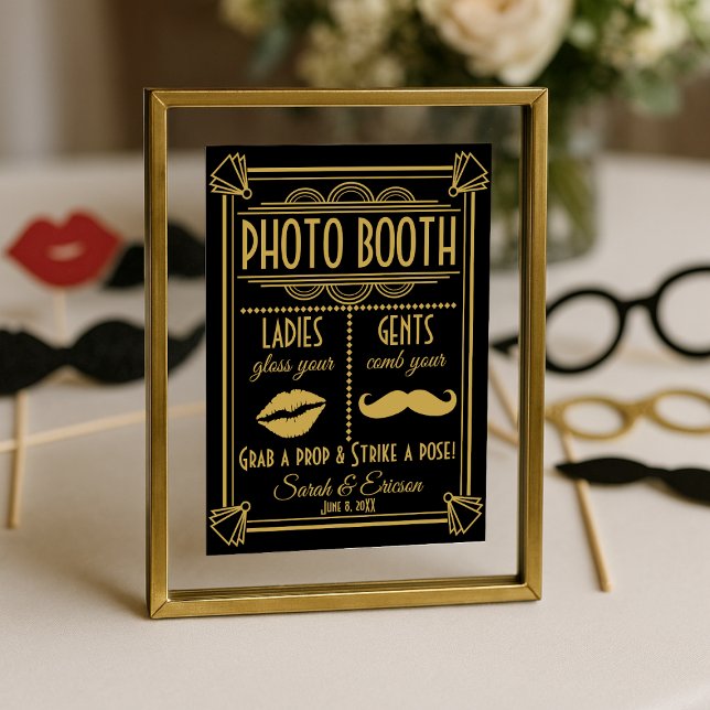Art Déco PHOTO BOOTH mariage signe noir et or (Créateur téléchargé)